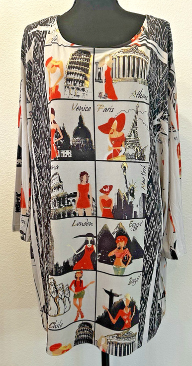 Investments Tops - Investments World Traveler Tunic Top Plus Size 3X Paris London Graphic